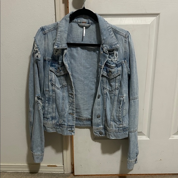 Free People Light Blue Distressed Denim Jacket - Picture 2 of 4
